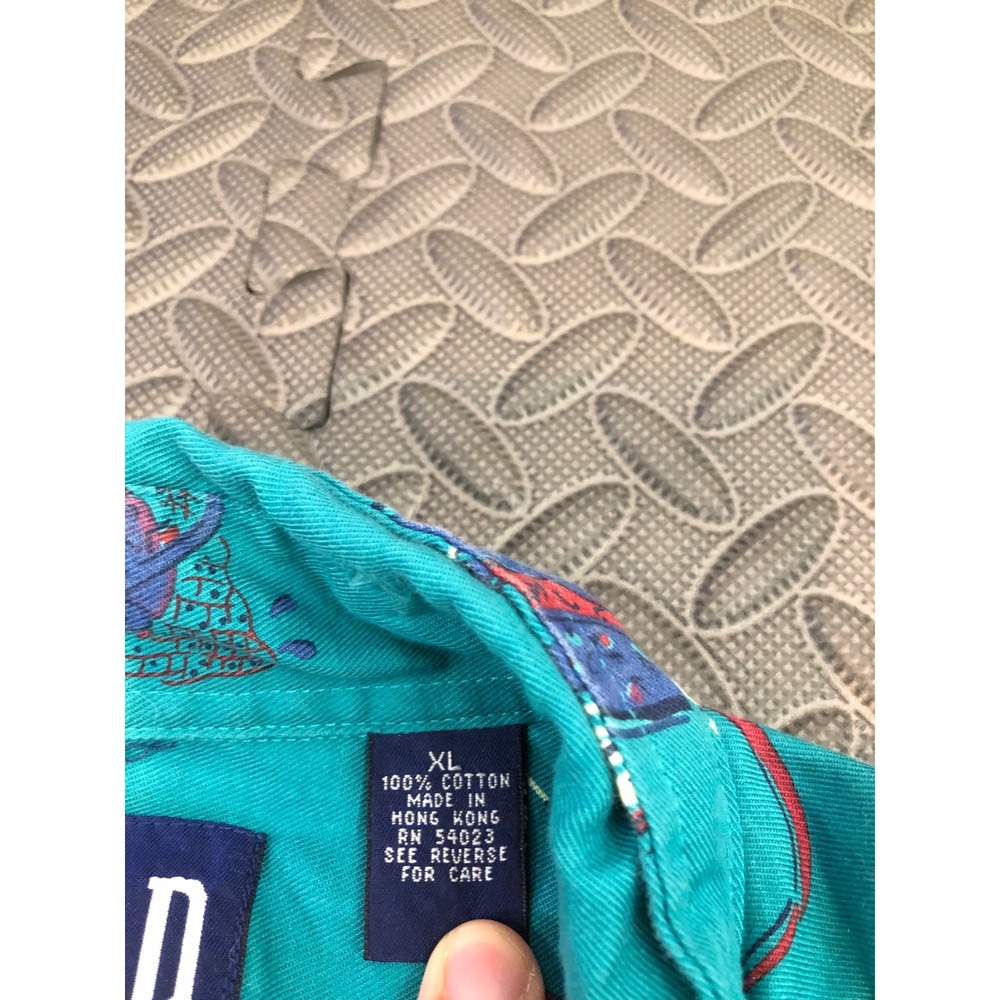 Gap Button Down Shirt‎ Mens XL Teal Vintage Fly Fishing Print Cotton Long Sleeve - Picture 4 of 9